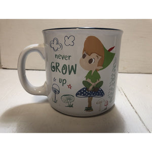 Disney Peter Pan Mug "Never Grow Up" Large Ceramic Coffee Cup 20 oz