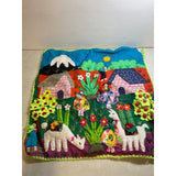 Vintage Peruvian Patchwork 19.5x19.5 3-D Wall Hanging Tapestry Animals + People