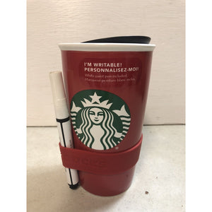 Starbucks Red Writable Travel Mug Siren Mermaid Ceramic Tumbler & Lid 12 oz