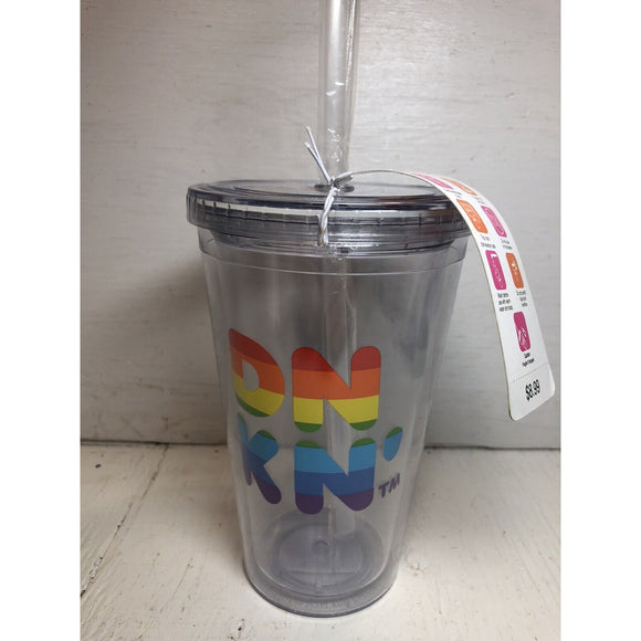Dunkin Donuts 16oz Acrylic Tumbler Sipper Cup  NEW Sealed Straw