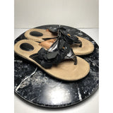 Clarks Artisan Black Leather Flower Thong Flip Flops Sandals Womens Size 10