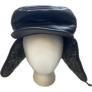 Size 59 Prince's Black Leather & Sherpa Ear Flap Hat