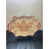 HB Quimper France Faience 12.5" Pink Camaieu Floral Platter Tray With Handles