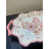 HB Quimper France Faience 12.5" Pink Camaieu Floral Platter Tray With Handles